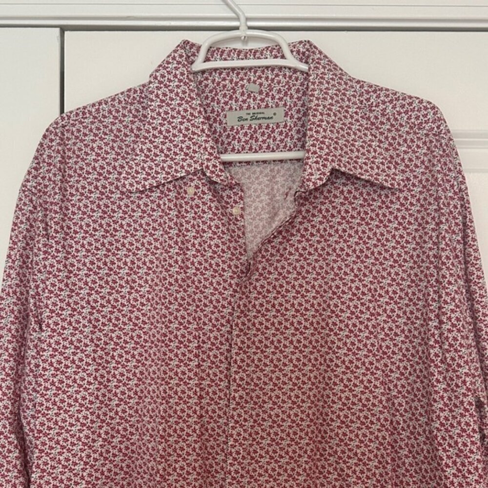 Vintage Y2K Ben Sherman Red and White Floral Geometric Men's Button Up Shirt 2XL